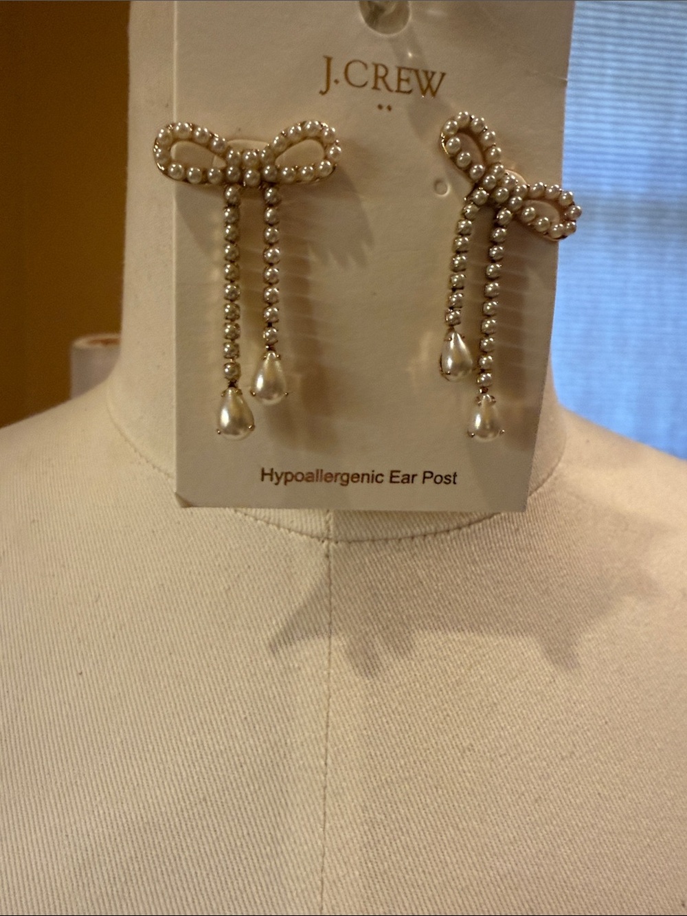J. Crew Factory Silver Bow Pearl Drop Earrings